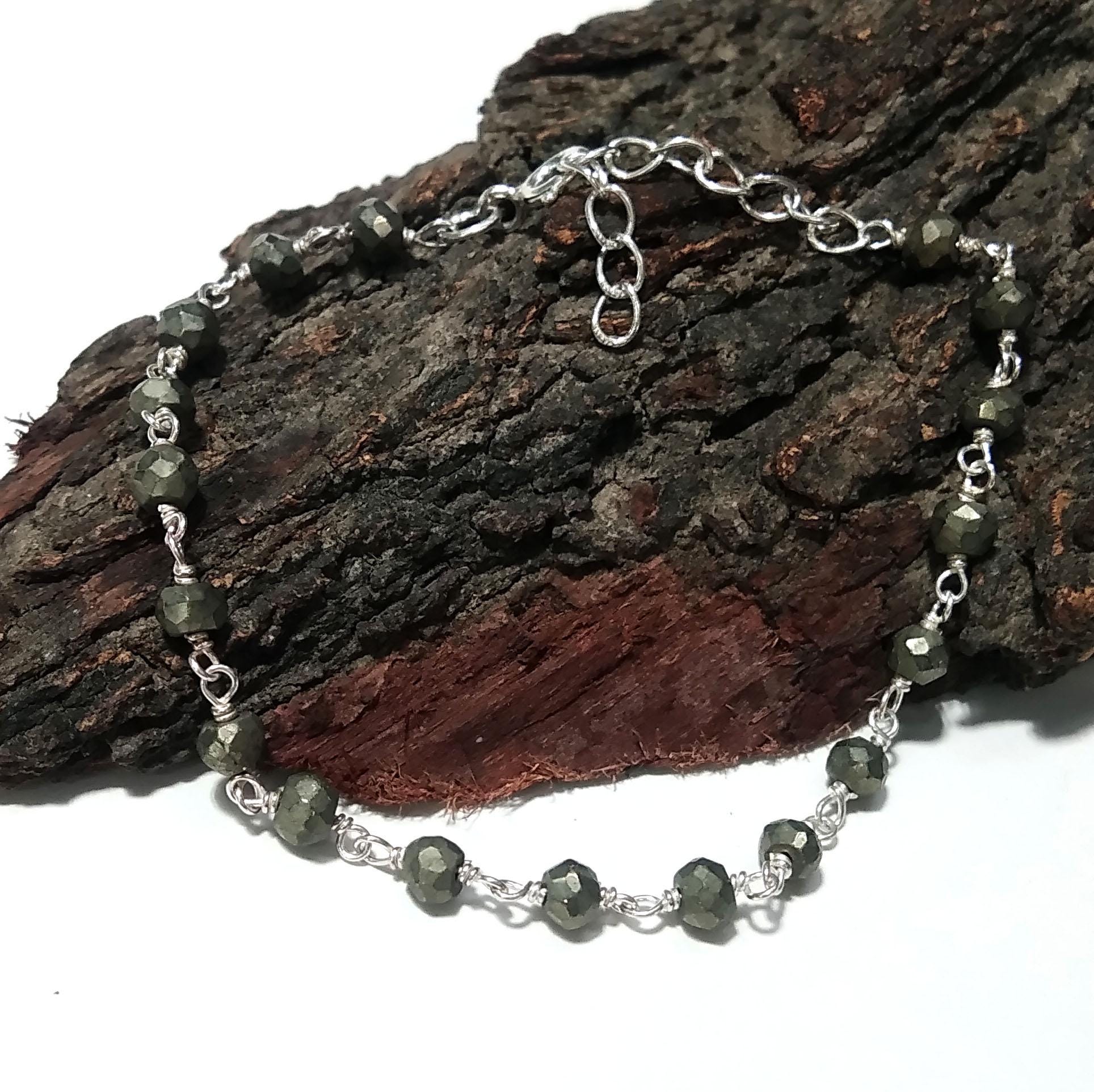 Natural Pyrite Gemstone Chain Bracelet, 925 Sterling Silver Jewelry Good Quality Pyrite  Bracelet Handmade Bracelet, Gift For Girls & Women.